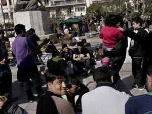 Afghan refugees camp out in Victoria Square in Athens, Greece. (AFP/Angelos Tzortzinis) Afghan refugees camp out in Victoria Square in Athens, Greece. (AFP/Angelos Tzortzinis)