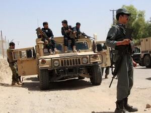 Afghan security personnel in the Gereshk district of Helmand province on July 22, 2017 (Noor Mohammad/AFP)