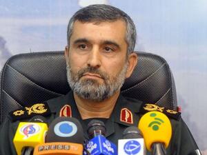 General Amir-Ali Hajizadeh, commander of aerial forces of Iran's elite Revolutionary Guards giving a press conference in Tehran. (AFP)