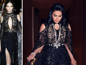 Ahlam asked for some changes in a dress designed by Zuhair Murad specially in the chest and leg areas.  Ahlam asked for some changes in a dress designed by Zuhair Murad specially in the chest and leg areas.