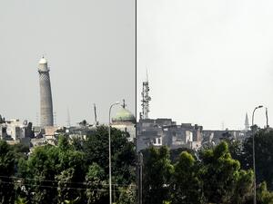 The destruction of the Al-Hadba minaret in Mosul by IS. (AFP)