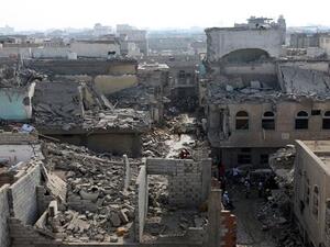 A general view on September 22, 2016 shows the buildings destroyed during Saudi airstrikes in the Yemeni port city of Hudaydah the previous day. (AFP/File) 
