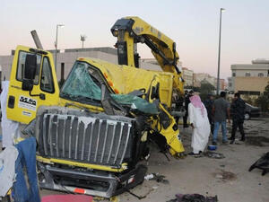 A damaged garbage truck is seen after it rammed into another truck carrying five U.S. soldiers in Kuwait on Oct. 8, 2016. (Twitter) 