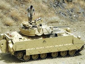A Saudi soldier on an armoured personnel carrier at a post on the Saudi-Yemeni border in southwest Saudi Arabia. (AFP/File)