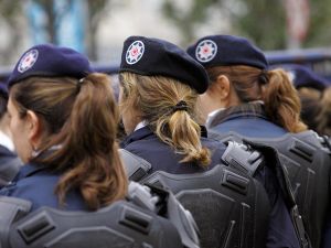 Turkish policewomen stand guard at the entrance of the the Holy Spirit Cathedral in Istanbul. (AFP/File) 