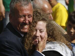 Palestinian teen Ahed Tamimi freed after 8 months detention for slapping Israeli soldiers on West Bank (Twitter)