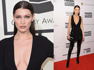 Teen model Bella Hadid looked glam and sexy in an all-black edgy attire at the Grammys. (AFP)