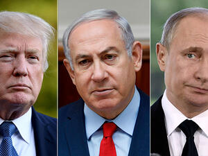 US President Trump, Israel's Prime Minister Netanyahu and Russian President Putin. (AFP/ File)