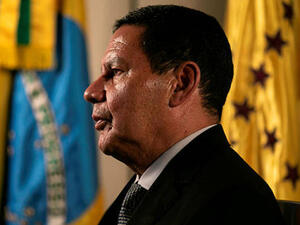 Brazil's VP Hamilton Mourao gestures during an exclusive interview with AFP in his office in the annex of the Planalto Palace. (AFP/ File Photo)