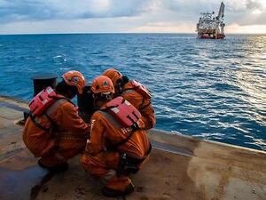 Workers at the Leviathan gas field. (Noble Energy)