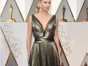 Charlize's beautiful Oscar gown is given a makeover. (Twitter) 