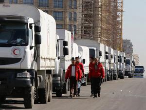 A convoy of aid trucks in Damascus, Syria. (AFP/File)