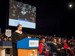 Donald Trump Jr. spoke at a graduation ceremony for the American University in Dubai this week. (Facebook)