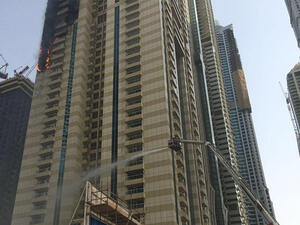 The Sulafa Tower on fire in Dubai. (Dubai Media Office)