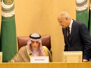 وزير الخارجية السعودي عادل الجبير والامين العام للجامعة العربية احمد ابو الغيط خلال اجتماع المجلس الوزراي العربي في القاهرة الخميس

