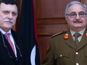 رئيس وزراء ليبيا فائز السراج والقائد العسكري في شرق البلاد خليفة حفتر