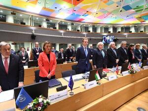 UN Secretary General, EU foreign policy chief and international representatives are seen while attending an EU-Syria conference on supporting the future of the region in Brussels. (AFP/ File Photo)
