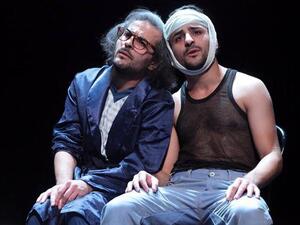 Ahmad and Mohammad Malas perform their play at the French Institute. (French Embassy in Jordan)