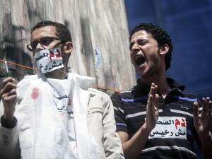 Journalists protesting against police abuse, in front of the Press Syndicate in 2014. (AFP/File)