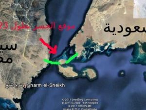خريطة توضح موقع الجسر الذي يربط السعودية بمصر