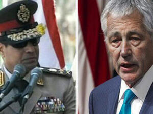 وزير الدفاع الأمريكي تشاك هاغل ونظيره المصري عبد الفتاح السيسي