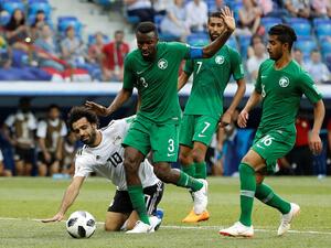 Mo. Salah and several Saudi players during Russia World Cup Game. (Twitter)