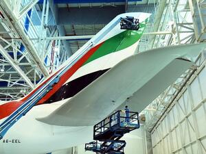 The airline saves 11.7 million liters of water per year using the dry washing method. (Photo courtesy: Emirates)  The airline saves 11.7 million liters of water per year using the dry washing method. (Photo courtesy: Emirates)
