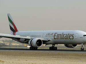  This file photo taken on July 29, 2008 shows a US made Boeing 777-300ER, owned by Dubai carrier Emirates, taking off from Dubai airport. (AFP/Marwan Naamani)