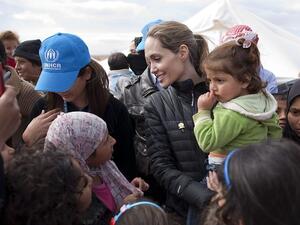 Angelina visiting Zaatari refugee camp in Jordan in 2013. (AFP/File)