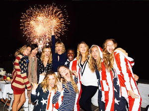 We're not worthy: Gigi Hadid, Taylor Swift, Ruby Rose, Uzo Aduba, Blake Lively, and Cara Delevingne were just some of the bold and beautiful at Taylor's Fourth of July bash. 
