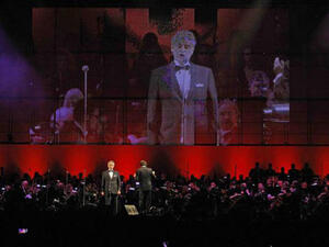 Italian tenor Andrea Bocelli takes the stage at the du Arena in Yas Island