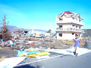 This screenshot from the video of typhoon-struck Tacloban reveals the level of damage mentioned by Perry.