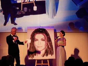 Up for auction was a portrait of Longoria, painted as guests ate their starter of burrata cheese with honey and truffle, which went for $40,000. (Image: Facebook)