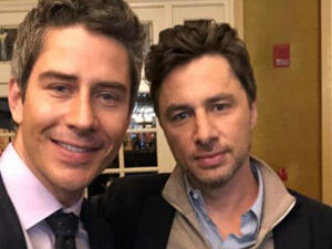 The 36-year-old race car driver connected with 42-year-old actor while promoting The Bachelor at the Television Critics Association winter press tour Monday. (Source: @ariejr - Instagram)