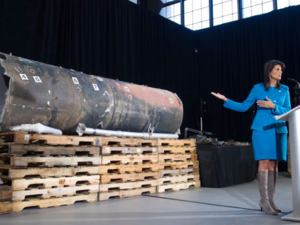 She said the debris was from a short-range missile fired by Houthi rebels in Yemen into Saudi Arabia. (Twitter/Nikki Haley)
