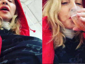 Madonna posted a video of herself on Instagram on Saturday pretending to be pregnant with a glass of champagne in her hand. (Source: Instagram - @madonna)