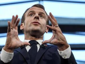 French President Emmanuel Macron delivers a speech as he visits Station F startup campus in Paris, on October 9, 2018. (AFP/File)