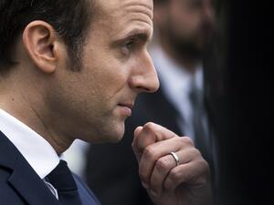 French President Emmanuel Macron looks on as he visits an exhibition about Russian emperor Peter the Great at the Grand Trianon following a meeting with his Russian counterpart at the Versailles Palace, near Paris, on May 29, 2017. (Etienne Laurent/Pool/AFP)