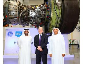 Ahmed Bin Saeed Al Maktoum, President of Dubai Civil Aviation Authority, John Flannery, Chairman & CEO of GE and Khalifa Al Zaffin, Executive Chairman of Dubai Aviation City Corporation.