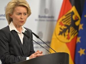 German Defense Minister Ursula von der Leyen recently submitted a list of 18 major military procurement projects to the parliament’s budget committee. (AFP/ File Photo)