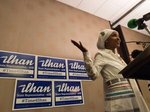 U.S. Congresswoman Ilhan Omar denounces anti-Muslim poster falsely connecting her with 9/11 attacks. (AFP/ File Photo)