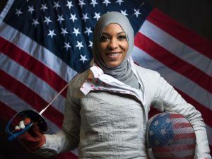 Ibtihaj Muhammad poses for a portrait at the 2016 team photo. (AFP/File)