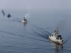 Iranian ships maneuver in the Strait of Hormuz. Iran has yet to resume harassment of U.S. Navy ships, despite increasing tensions after the U,S. pulled out of the nuclear deal. (Ebrahim Noroozi/AFP via Getty Images)