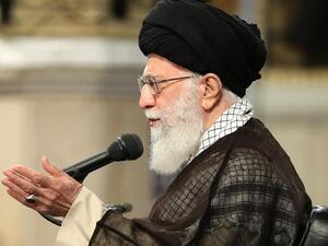 Ayatollah Ali Khamenei delivers a speech during Labor Day at the workers' meeting. (AFP/File)