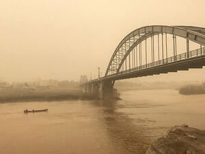 A picture taken on Feb. 18, 2017 shows a general view of a bridge in the Iranian city of Ahvaz during a sandstorm. (AFP)