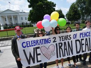 Activists commemorate the nuclear deal with Iran in front of the White House (Mandel Ngan/AFP)