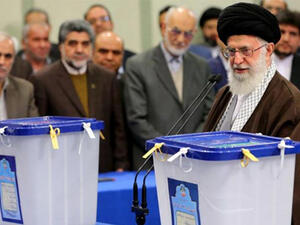 Ayatollah Ali Khamenei (R) casting his vote in Tehran. (AFP)