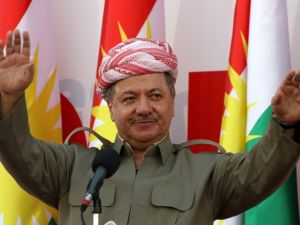 Iraqi Kurdish leader Massud Barzani delivers a speech during a rally to urge people to vote in the upcoming independence referendum on September 22, 2017 (Safin Hamed/AFP)
