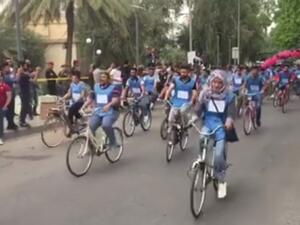 Young people cycle along the banks of the Tigris on Monday (Facebook)