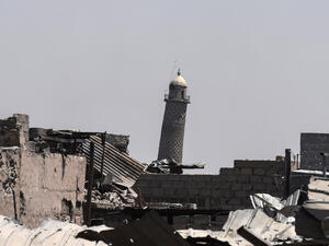 Islamic State leader Abu Bakr al-Baghdadi made his only public appearance in 2014 at al-Nuri mosque. (AFP) 